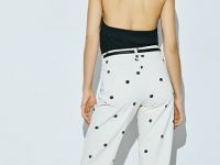 Прямые джинсы в горошек, Бежевый