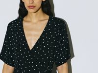 Платье в горох с запахом на завязках, Черный