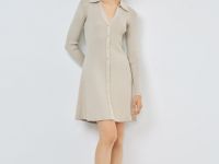 Вязаное платье мини, Бежевый