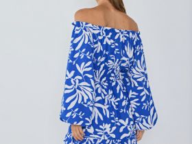 Платье из вискозы со спущенными плечами, Синий