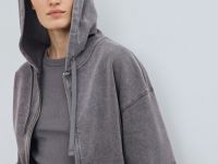 Толстовка на молнии с эффектом стирки, Серый