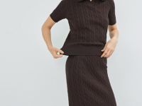 Джемпер поло с косами, Коричневый