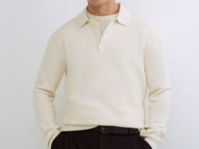 Текстурное вязаное поло, Белый