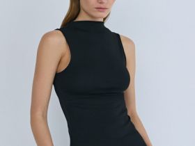 Топ из хлопка и модала с воротником-стойкой, Черный