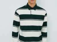 Поло в полоску с длинным рукавом, Зеленый