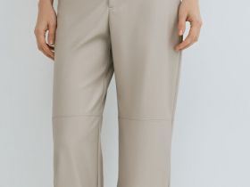 Прямые брюки из искусственной кожи, Бежевый