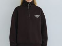 Толстовка с принтом и воротником на молнии, Коричневый