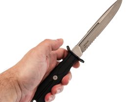 Тактический нож Mr.Blade Leshiy serrated blackwash, сталь AUS-8, рукоять Black Elastron