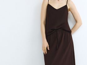 Юбка изо льна с поясом на кулиске, Коричневый