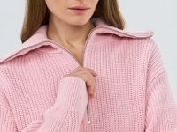 Джемпер с воротником-стойкой на молнии, Розовый