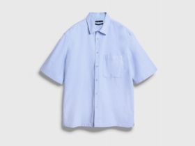 Рубашка из ткани оксфорд с коротким рукавом, Голубой