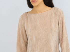 Платье мини из жатого бархата, Бежевый