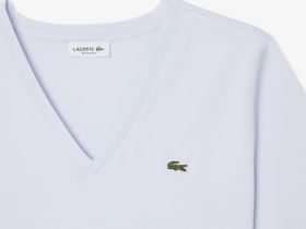 Женская футболка Lacoste свободного кроя из мягкого хлопка с V-образным вырезом