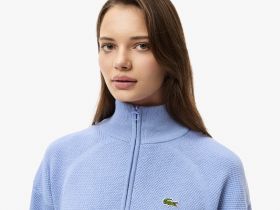 Женский свитер Lacoste свободного кроя с высоким воротом на молнии
