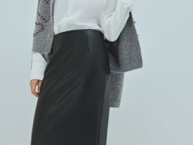 Прямая юбка миди из искусственной кожи, Черный