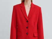 Однобортный приталенный жакет, Красный