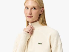 Женский свитер Lacoste свободного кроя с высоким воротом на молнии