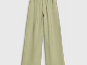 Прямые брюки с поясом на резинке, Зеленый