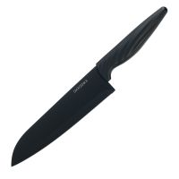 Кухонный нож сантоку Okroshka Крутон 18.7 см, нержавеющая сталь, рукоять пластик, черный