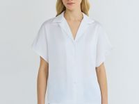 Сатиновая блузка с коротким рукавом, Белый