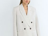 Двубортный жакет из вискозы и льна, Бежевый