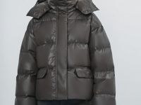 Короткий пуховик с натуральным пухом, Коричневый