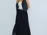 Плиссированная юбка миди A-силуэта, Черный