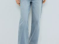 Свободные прямые джинсы средней посадки, Голубой