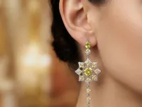 Серьги из серебра с топазами, хризолитами и цитринами э0681сг11250358