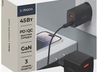 Сетевое зарядное устройство Deppa USB-A + USB-C, GaN, PD 3.0, 45Вт черный