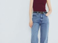 Широкие джинсы с высокой посадкой, Голубой