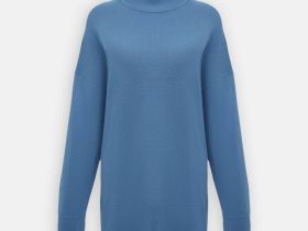 Джемпер с воротником-стойкой и спущенным плечом