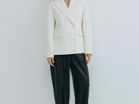 Приталенный двубортный жакет, Белый