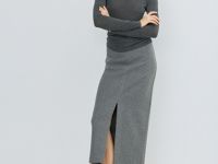 Трикотажная прямая юбка миди, Серый