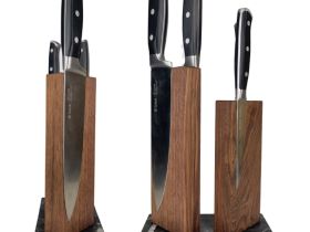 Подставка для 4 ножей магнитная Woodinhome The Twins KS040SWN-ST, американский орех/мрамор