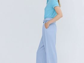 Зауженные брюки с поясом, Голубой