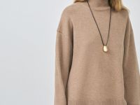 Джемпер с воротником-стойкой, Коричневый