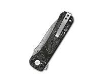 Складной нож QSP Hawk, сталь дамаск, рукоять карбон, черный/белый
