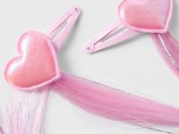 Розовые заколки с сердечками и искусственными прядями 2 шт. Глория Джинс
