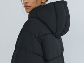 Утеплённая куртка с капюшоном, Черный