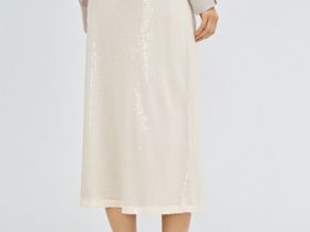 Прямая юбка с пайетками, Бежевый