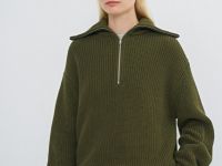 Джемпер с воротником-стойкой на молнии, Зеленый