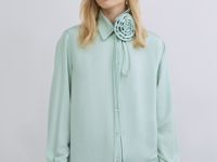 Блузка с декоративным цветком, Зеленый