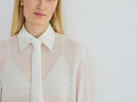 Блузка из жатого шифона с галстуком, Белый