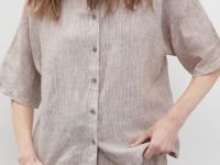 Льняная рубашка с коротким рукавом