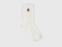 Пушистые носки с вышивкой, Белый