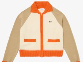 Женский шерстяной свитер Lacoste на молнии с карманами и воротником поло