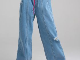 Брюки текстильные джинсовые для девочек