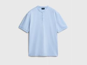 Поло с воротником-стойкой, Голубой