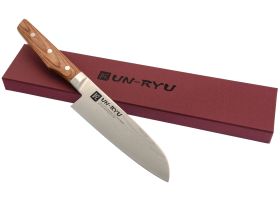 Кухонный нож Shimomura Сантоку 160 мм, сталь VG-10 в обкладах из дамаска, рукоять Pakka wood